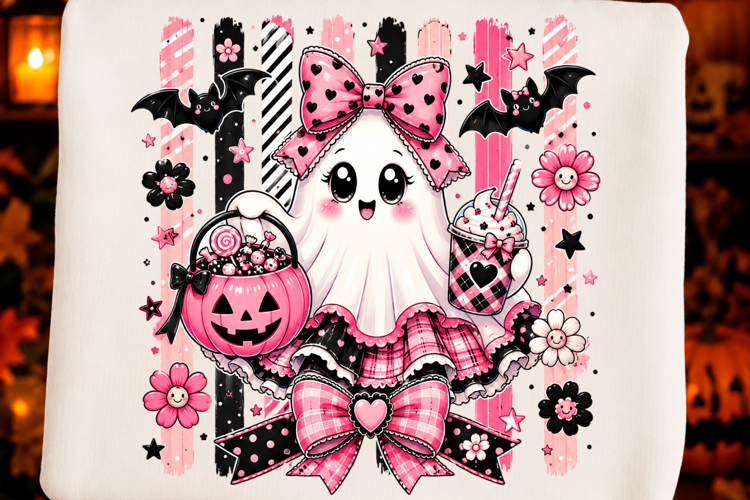Preppy Pink Ghost Halloween PNG