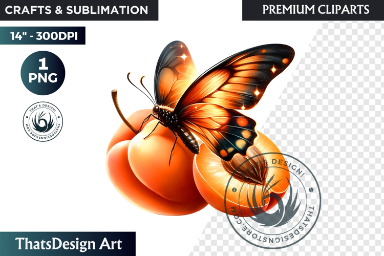 Vibrant Butterfly with Fruit PNG, Tropical Summer Clipart