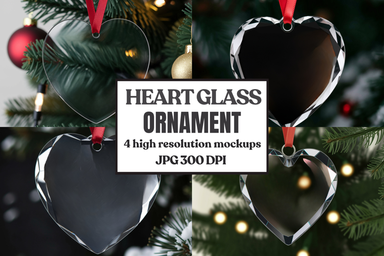 Christmas Heart Glass Ornament Mockup | Hanging Holiday Orna