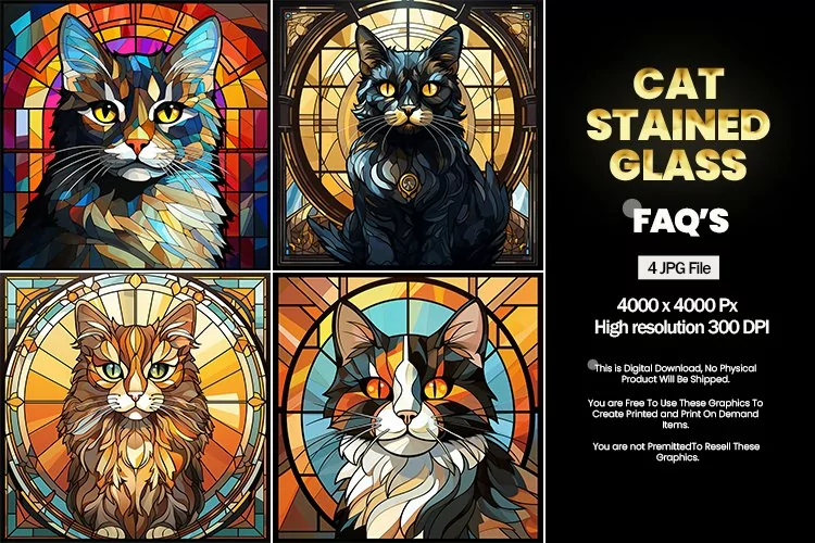 Cat Stained Glass Square Coaster - 04 Variations