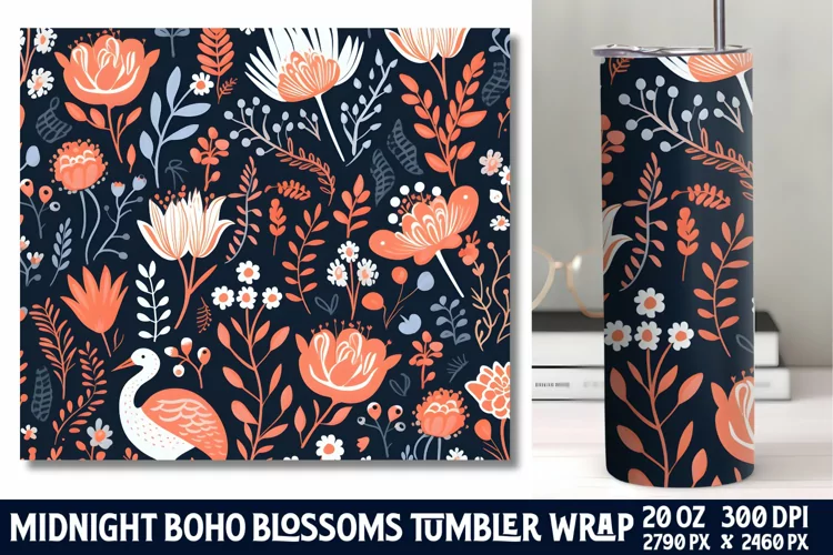 Midnight Flower Tumbler Wrap Sublimation