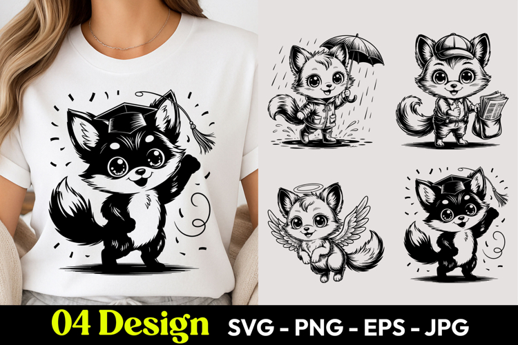 Black Fox Cartoon SVG PNG