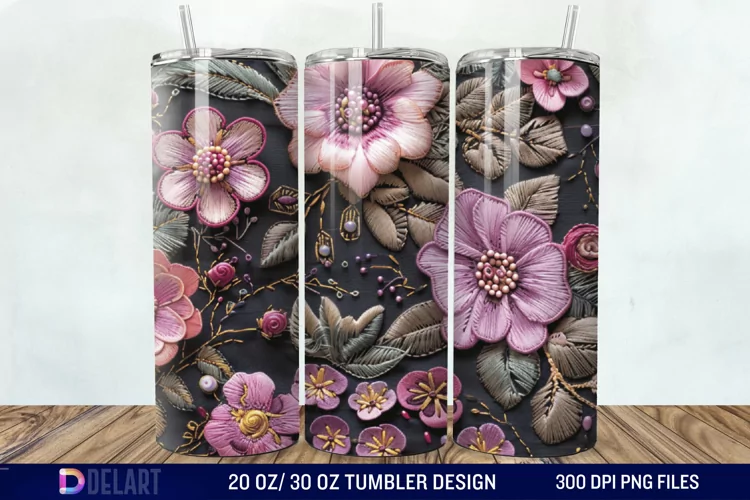 3D Embroidery floral Tumbler Wrap
