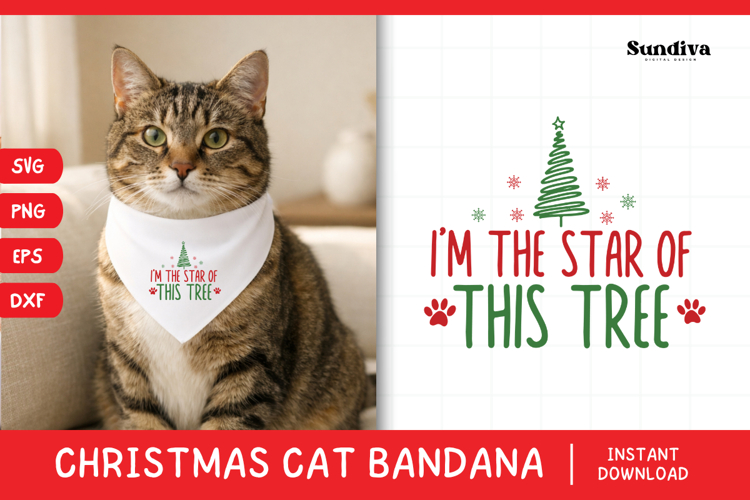 Christmas Cat Bandana Quotes SVG | I'm the Star of This Tree