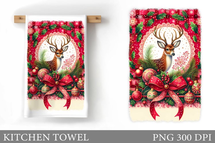 Christmas Deer Kitchen Towel. Christmas Kitchen Towel Design example image 1