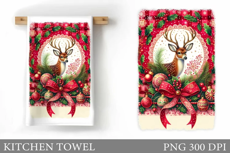Christmas Deer Kitchen Towel. Christmas Kitchen Towel Design