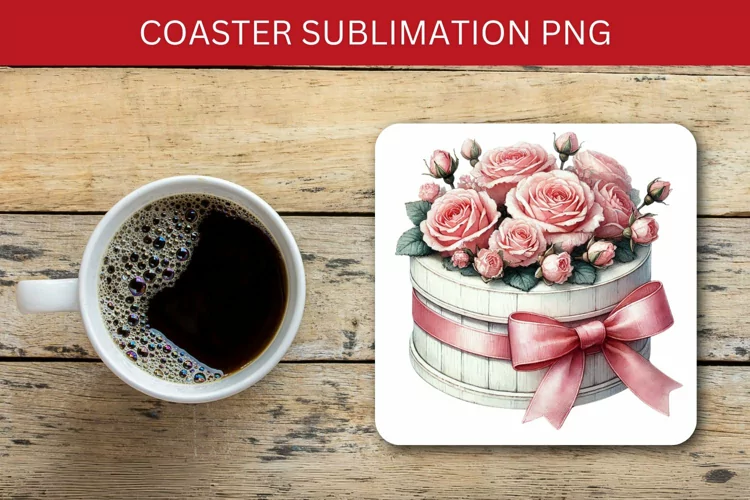 valentine square coaster - roses bucket