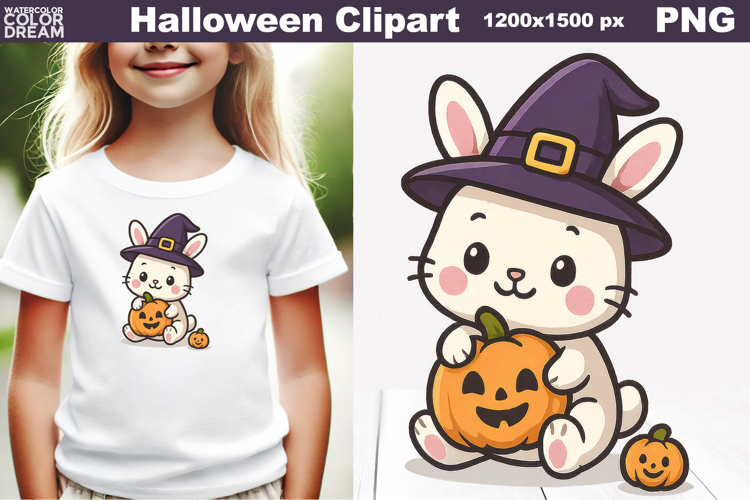Cute Halloween Bunny Clipart | PNG with Pumpkin for Kids