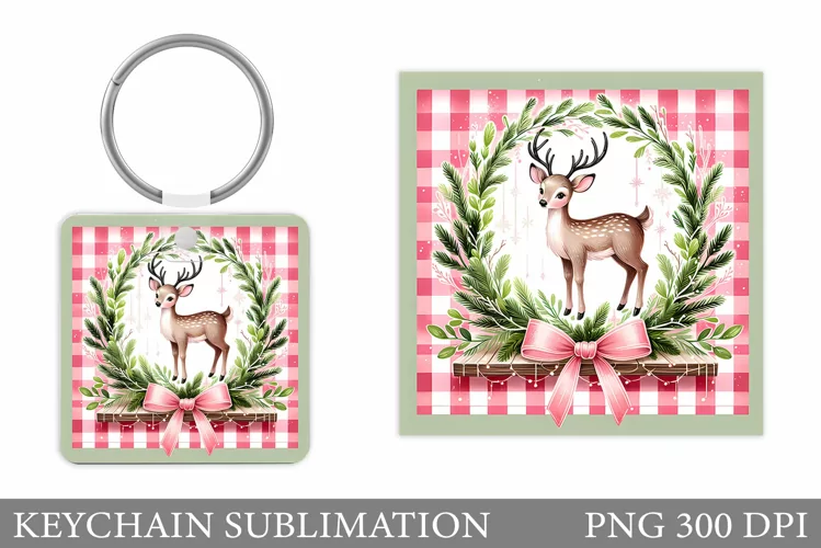 Cute Deer Keychain Design. Christmas Keychain Sublimation