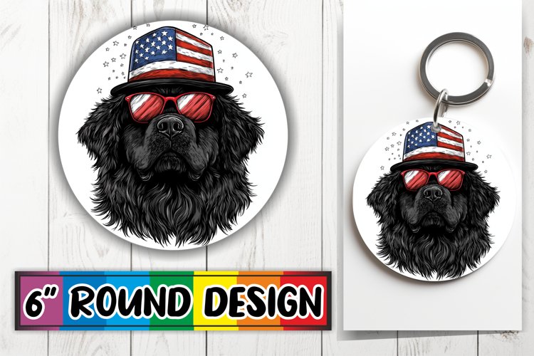 Car Coaster Sublimation - Dog with American Flag Round