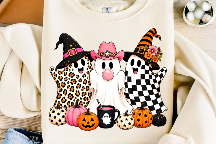 Cute Witch Ghost Trio PNG Girly Halloween Sublimation
