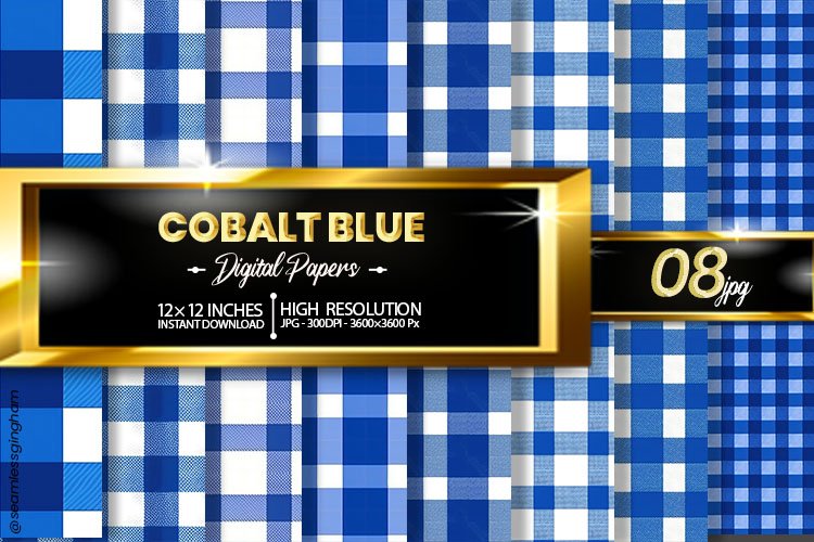 Cobalt Blue Gingham Digital Papers 08 Variations
