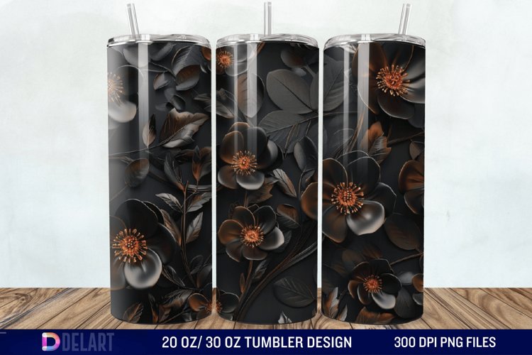 3d Dark floral Tumbler Wrap