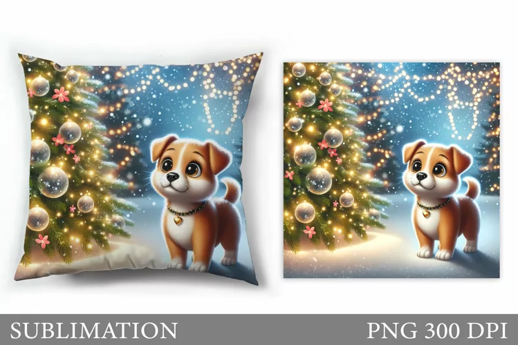 Cute Dog Pillow Design. Christmas Pillow Sublimation