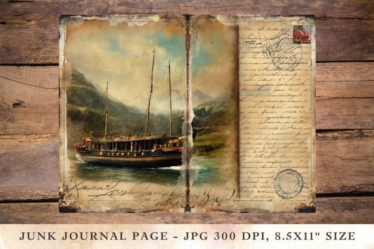 Printable Junk Journal Pages travel postcard 7 example image 1
