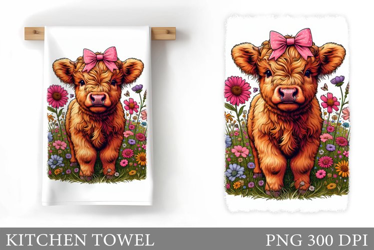 Highland Cow Kitchen Towel. Wildlowers Kitchen Towel Design example image 1