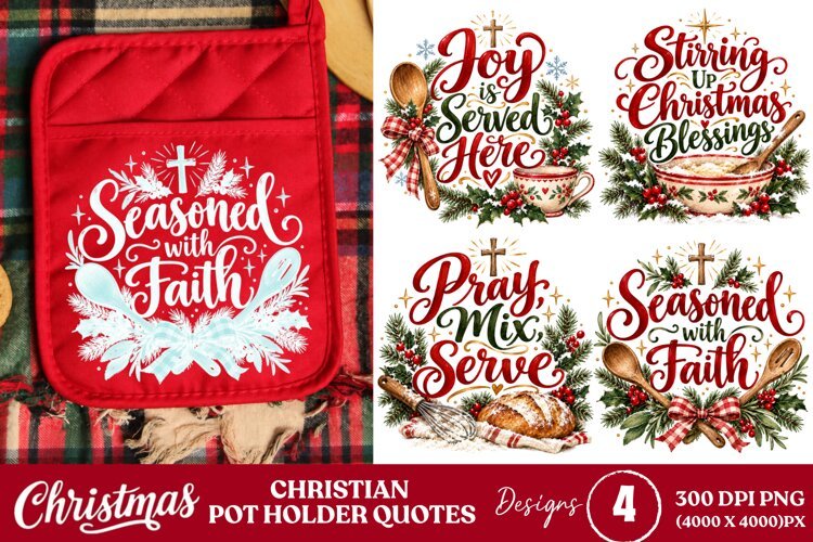 4 Christian Christmas Pot Holder PNGs, 4 Faith Christmas Pot example image 1