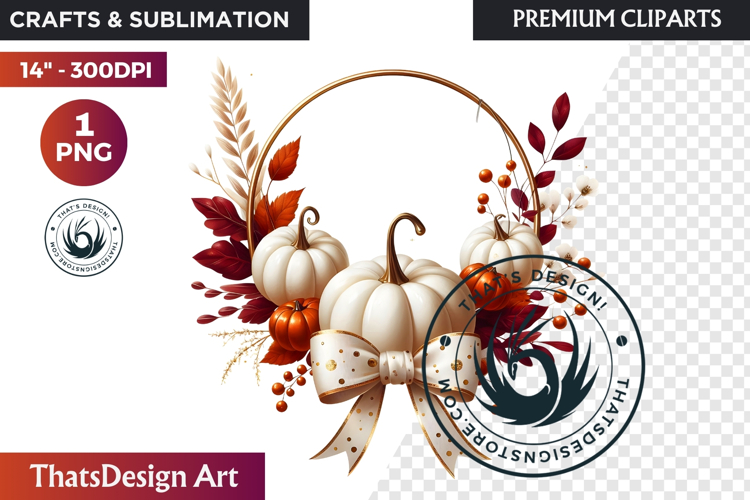 Cozy Autumn Wreath - Boho Farmhouse Fall Clipart PNG