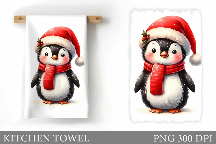 Cute Penguin Kitchen Towel. Christmas Penguin Kitchen Towel