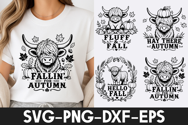 Fallin Autumn Cow SVG PNG, Highland Cow Fall Design