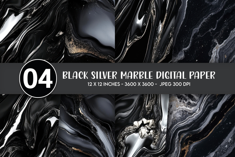 Black Silver Marble Digital Paper