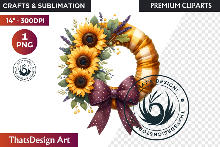 Sunflower Autumn Wreath - Rustic Farmhouse Harvest PNG