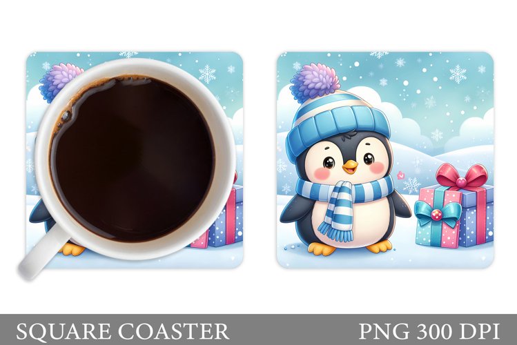 Cute Penguin Coaster Sublimation. Christmas Coaster Design example image 1