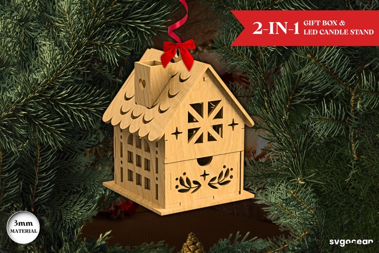 Christmas House Gift Box SVG | Laser Cut | Glowforge