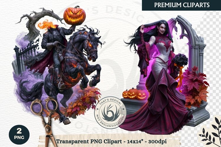 Gothic Dark Fantasy Halloween Nightmare Horror Clipart PNG example image 1