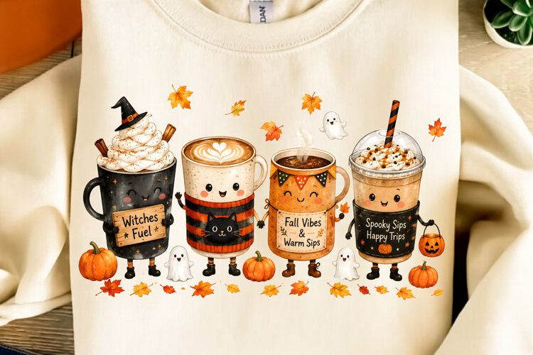 Fall Vibes PNG, Spooky Season Halloween PNG, Coffee PNG example image 1