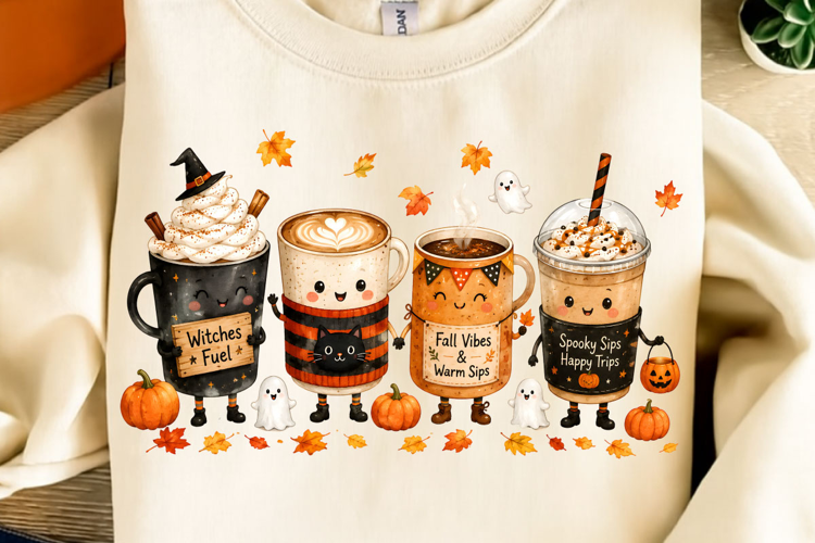 Fall Vibes PNG, Spooky Season Halloween PNG, Coffee PNG