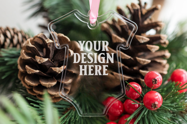 Acrylic Christmas Ornament Mockups | Clear Round Holiday