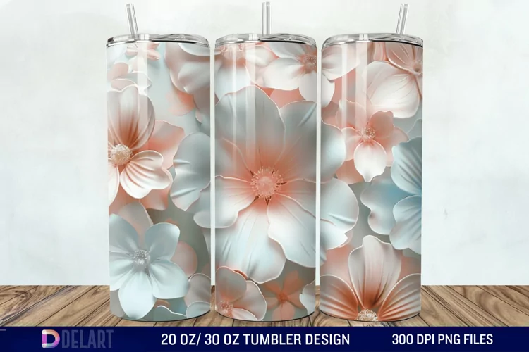 3D Painted Flower Tumbler Wrap