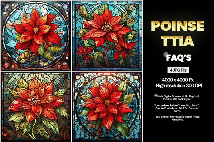 Stained Glass Poinsettia Square Coaster - 04 Variations