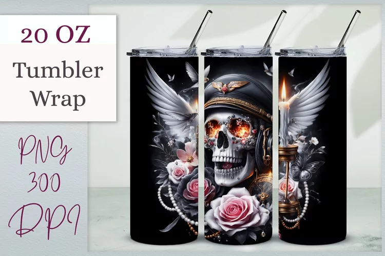 Halloween Tumbler Wrap| Skull Sublimation Design | 20oz Wrap