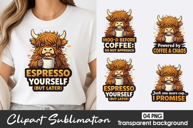 Espresso Yourself Cow Clipart PNG example image 1