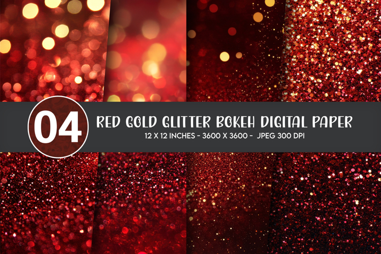 Red Gold Glitter Bokeh Digital Paper example image 1