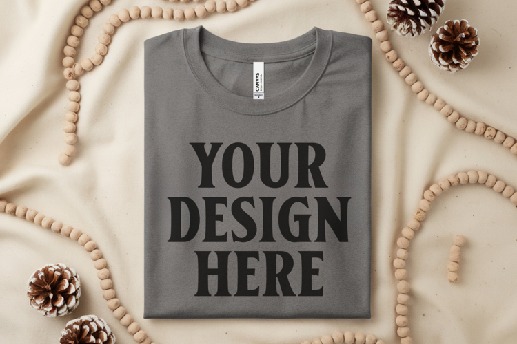 Athletic Heather Bella Canvas 3001 Flat Lay T-Shirt Mockup