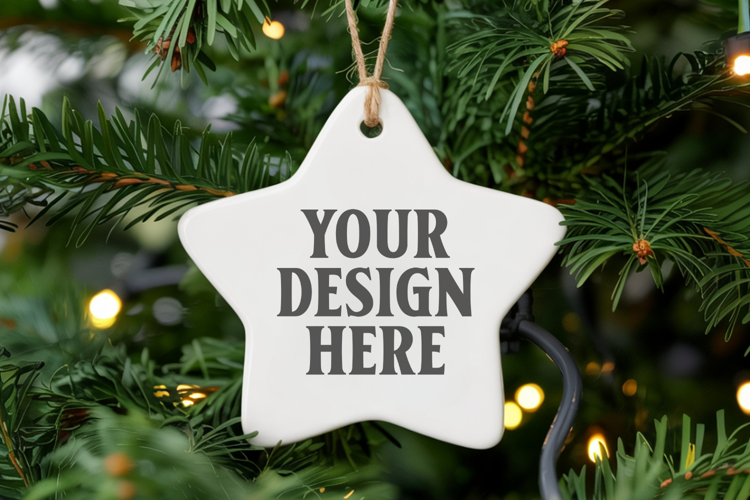 Christmas Star Ceramic Ornament Mockup | Holiday Star