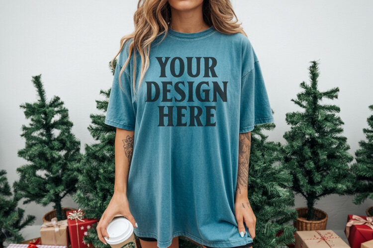 Christmas Comfort Colors 1717 Blue Spruce TShirt Mockup, CC example image 1