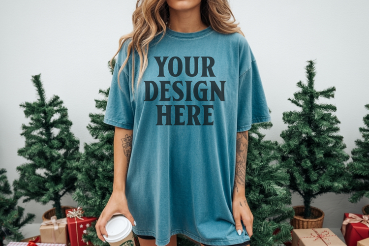 Christmas Comfort Colors 1717 Blue Spruce TShirt Mockup, CC