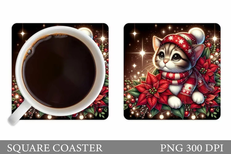 Christmas Cat Coaster Design. Christmas Coaster Sublimation
