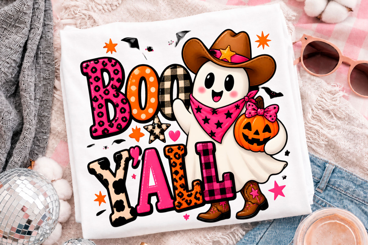 Cute Boo Yall Halloween Ghost Pumpkin Western T-Shirt Design