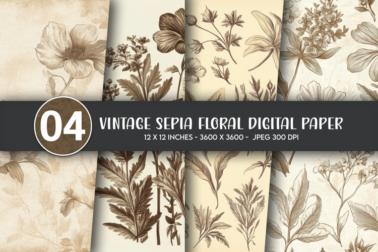 Vintage Sepia Floral Digital Paper