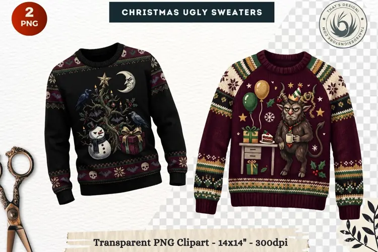 Christmas Ugly Sweaters Clipart Holiday Winter Sweater PNG