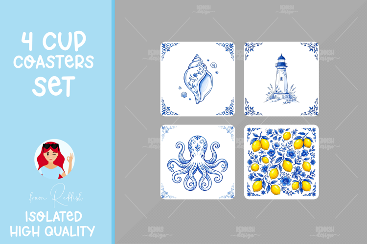 4 Ceramic Tile Style Ornamental Pattern Drink Coasters