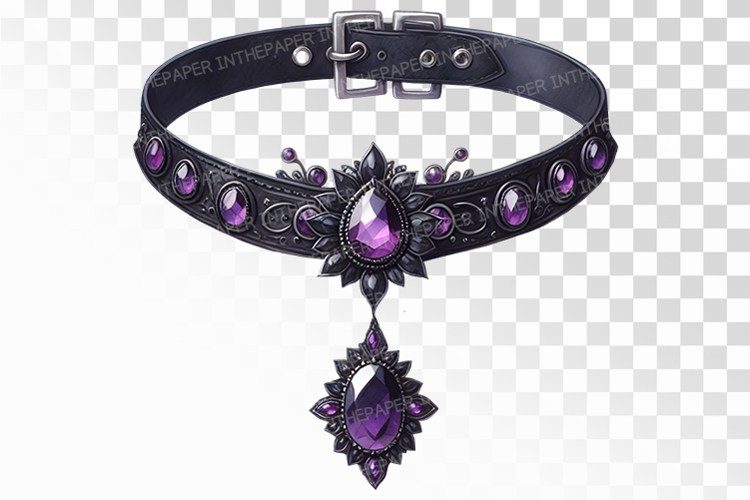 Gothic Leather Choker Gemstones Halloween PNG necklace