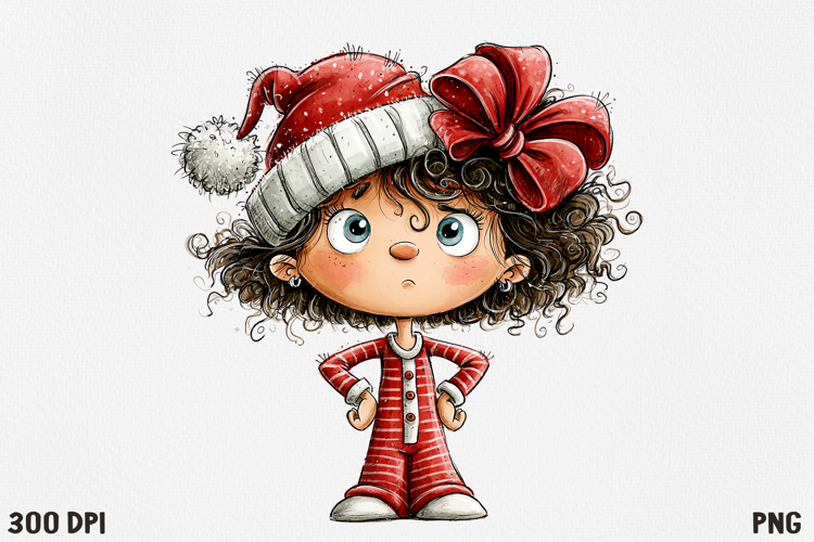 Cute Christmas Girl Clipart PNG, Funny Holiday Girl.