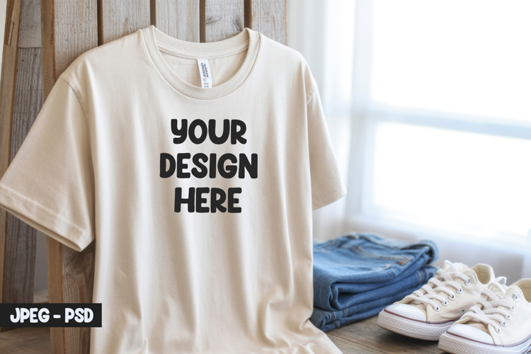 Hanging T-Shirt PSD Mockup Beige Tone