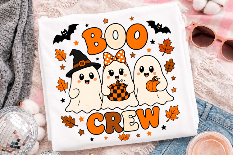 Cute Halloween Ghost Crew With Pumpkin